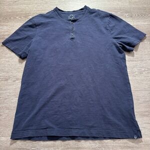 Even Tide Shirt Adult Medium Blue Henley Short Sleeve 100% Cotton Casual Adult